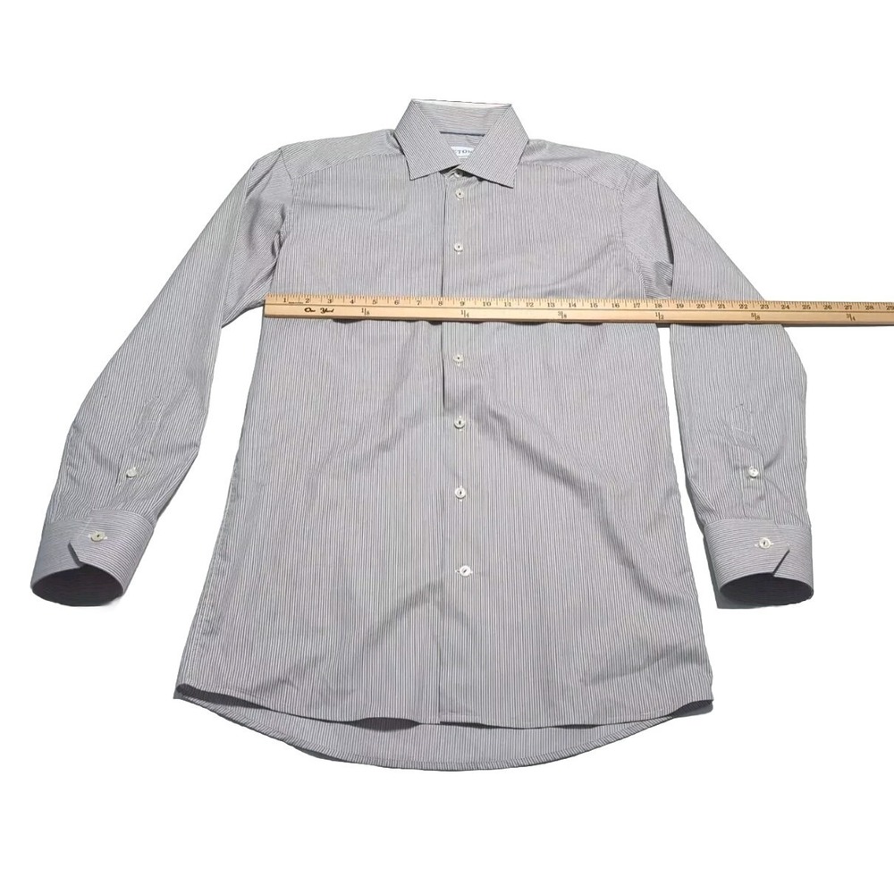 Eton Dress Shirt Mens Size 39 15.5 Contemporary Button Up Blue Gold Stripes - Picture 11 of 12